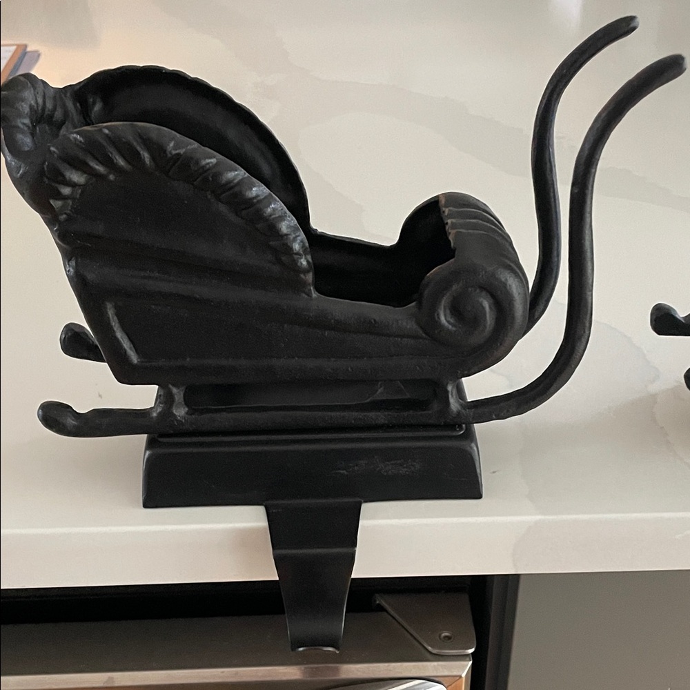 Cast Iron Pottery Barn retired*Black Sleigh Stocking Holder